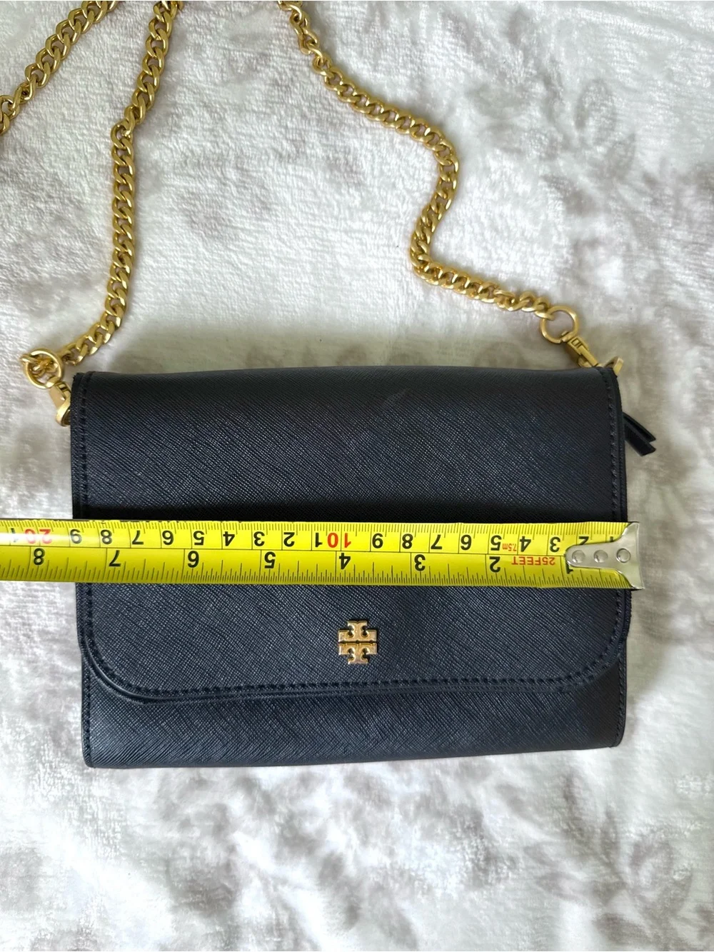Tory Burch Emerson Chain Wallet Saffiano Leather Crossbody Bag - Black